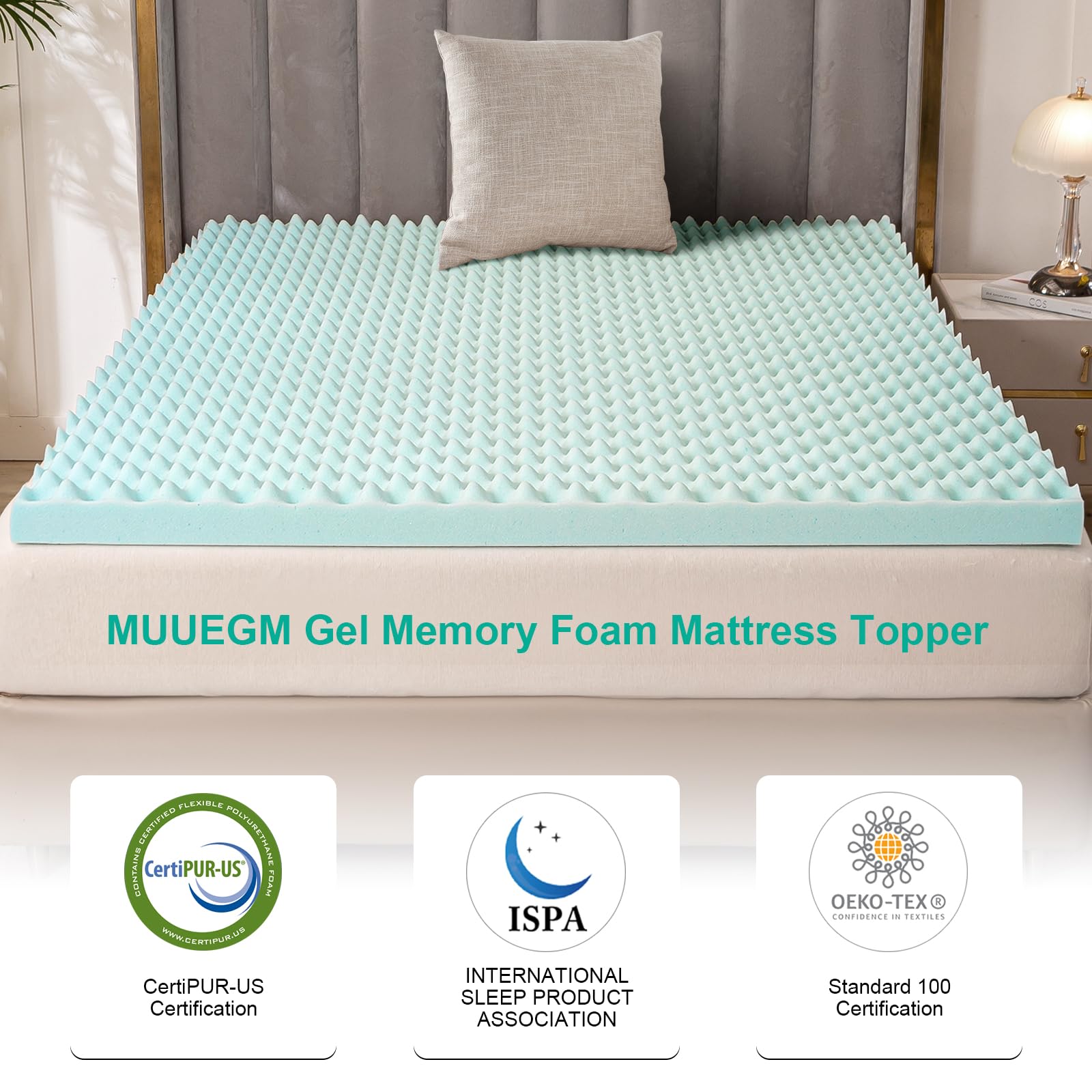 MUUEGM Mattress Topper 3 Inches Egg Crate Memory Foam Mattress Topper Twin Size, Gel Infused Memory Foam Cooling Ventilated Breathable Blue Mattress Pad Back Pain Relief