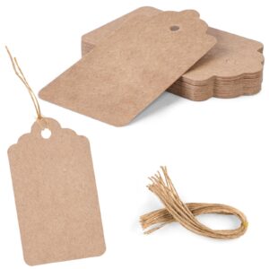 koogel 20pcs kraft gift tags with string, 2.8 x 1.6 inch gift tags price tags hanging tags for gift bags diy crafts birthday wedding party favors