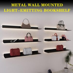 1pcs LED Floating Display Shelf with Built-in Illuminated Lights, Wall Mounted Metal Emitting Shelf Lighted Display Shelf, Creative Hanging Shelf for Living Room, Bedroom, Kitchen,Gold,150cm/59in