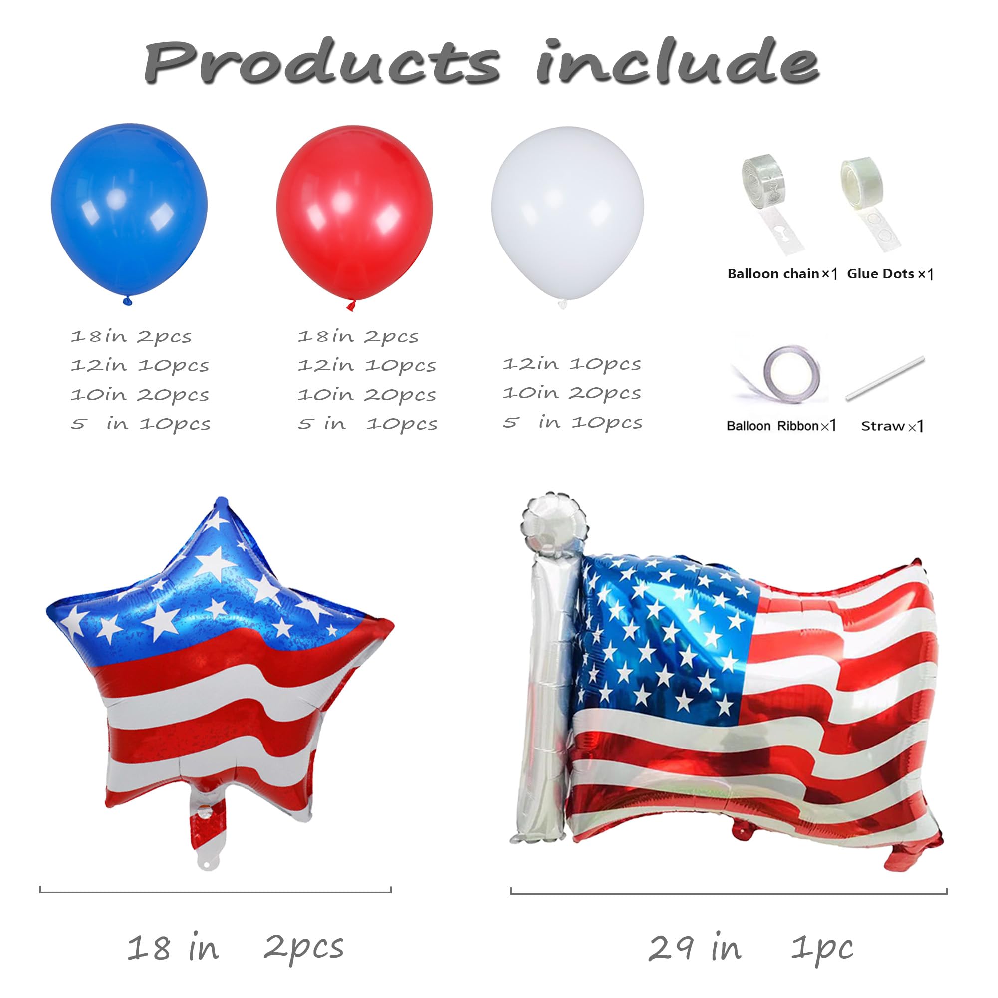 SYNUO Red White Blue Balloon Arch Wreath Independence Day National Day Celebration Fourth of July for Birthday Baby Shower Navy Graduation Day Party Decorated Balloon (131Pcs)