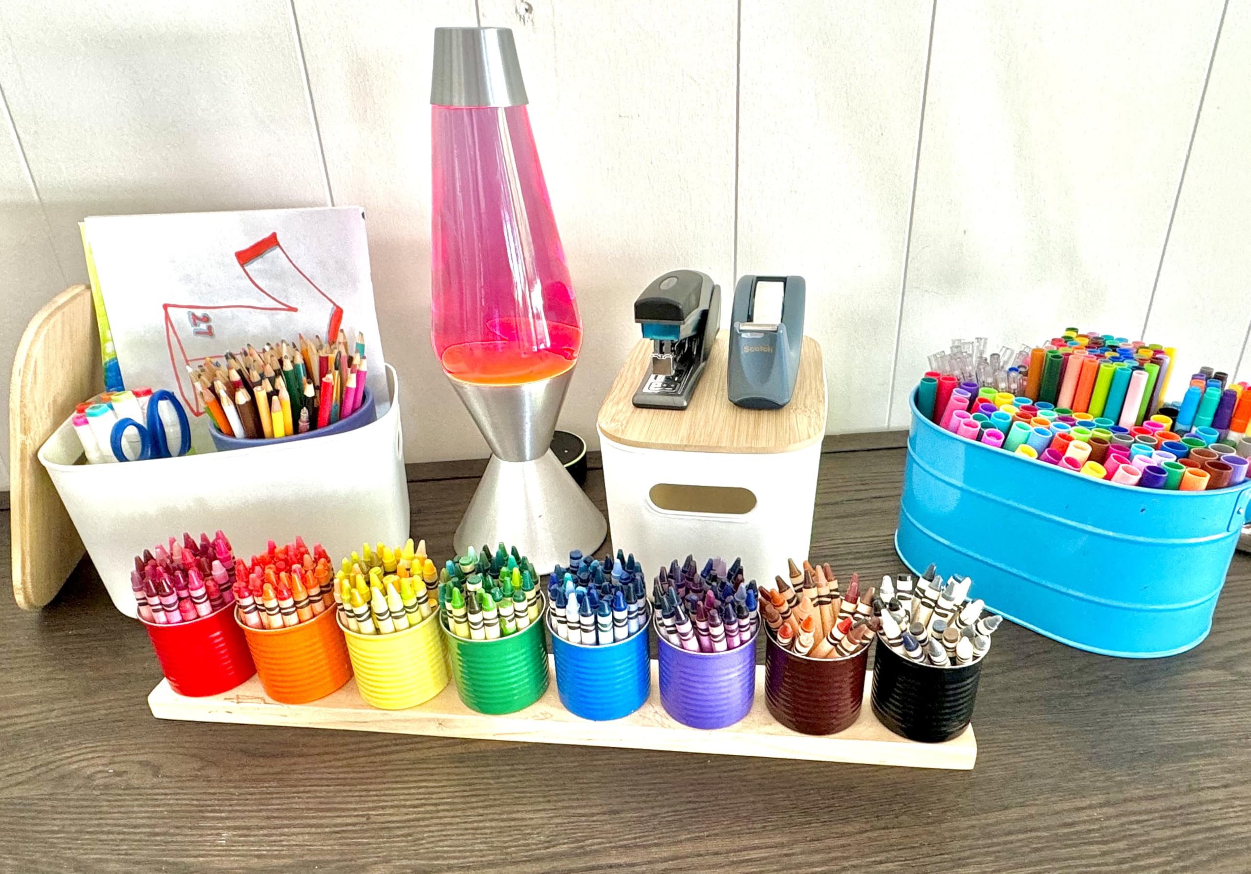 Plastic Stackable Storage Bins with Bamboo Lid 2 PCS and 10 Sticker Labels and one Chalk Pen -Storage Containers-Storage Basket for Organizing-Playroom Classroom Organization