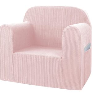 Gurxien Toddler Corduroy Couch Thick Foam Bean Bag Chair Snuggle-Soft Armchair Kids Soft Cuddly Reading Fuzzy Baby Chair Suit for 1-6 T Light Pink