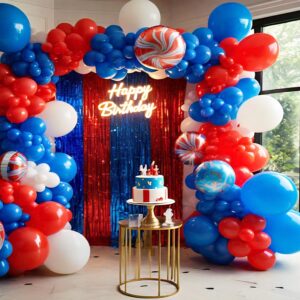 SYNUO Red White Blue Balloon Arch Wreath Independence Day National Day Celebration Fourth of July for Birthday Baby Shower Navy Graduation Day Party Decorated Balloon (131Pcs)