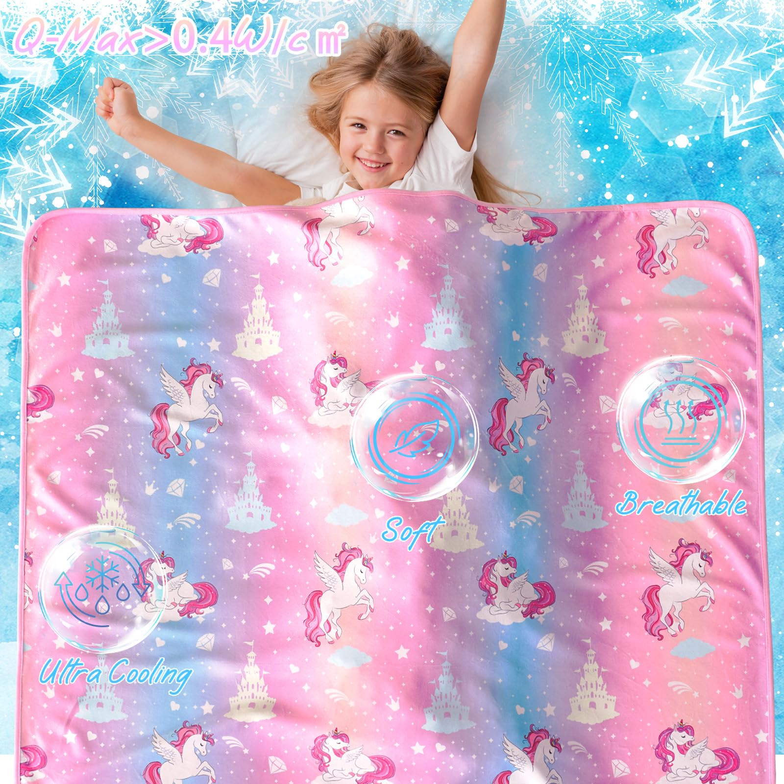 UOMNY Cooling Blanket for Hot Sleepers,Cooling Blanket for Kids, Blanket Unicorn Castle Toys Gift for Girls,Q-Max>0.4 Arc-Chill Cooling Fibe, Summer Cool Blanket,50"x60"