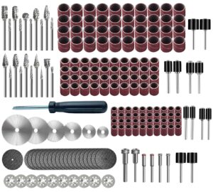 carotupy tungsten carbide burr set 1/8" shank，die grinder bits with sanding drums and cutting wheel set, 195pcs pratical sanding bits kit for metal, wood, plastic, glass