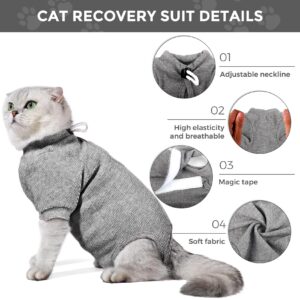 Dotoner Cat Surgery Recovery Suit for Female Male Anti-Licking Pet Surgical Pajamas Long Sleeve Prevent Shedding Cat Spay Recovery Suit&E Collar Alternative Bodysuit for Cats