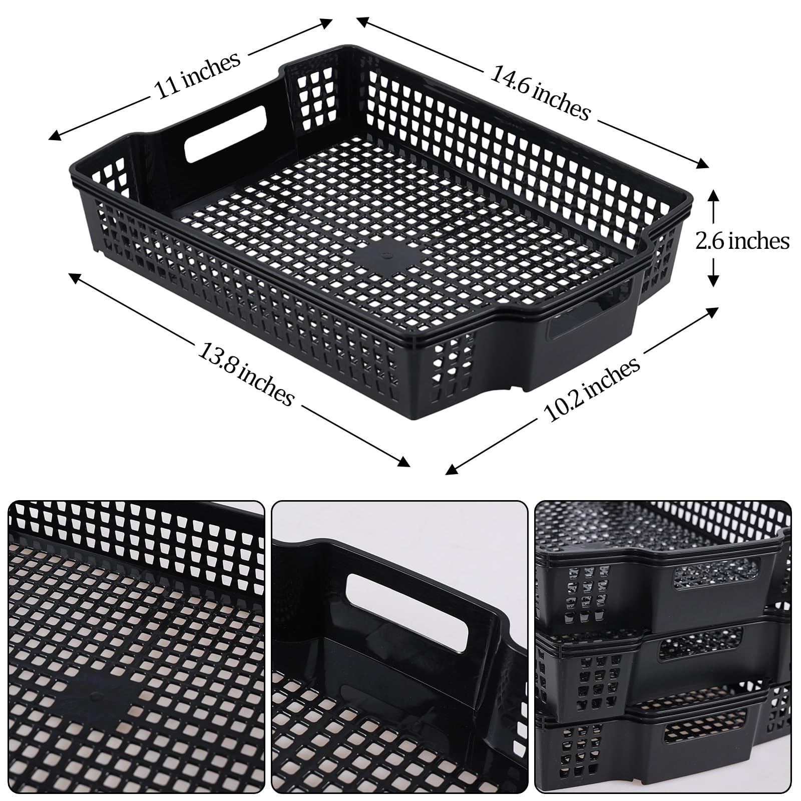 Loiycg 6 Pack A4 Paper Storage Basket Tray, Stackable Basket for Office Organizing, Black