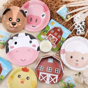 Xiangqu 170 Pcs Farm Animals Plates and Napkins Set, Barn Theme Farm Animals Party Supplies Include Plates,Napkins and Cups Farm Birthday Decorations for Kids Birthday, Baby Shower