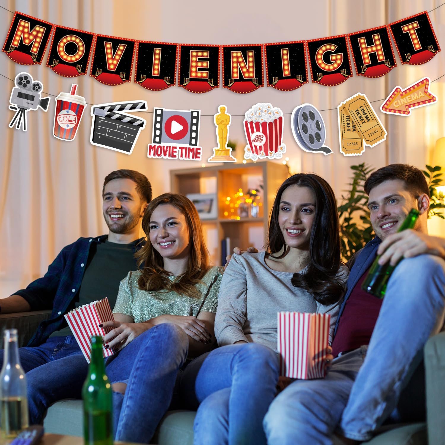 SKIRUP 18 Pieces Movie Night Decorations Party Decorations Kit movie night Banner Hanging Swirls Movie Theater Themed for Bridal Shower Birthday Party Supplies Film Backdrop