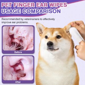 65pcs Pet Ear Cleaning Finger Wipes Cat Dog Ear Wipes Cleaner Cat and Dog Care Remove Earwax Debris Deodorize Relieve Ear Itching and Inflammation Non-Irritating Easy to Use Plant Fragrance