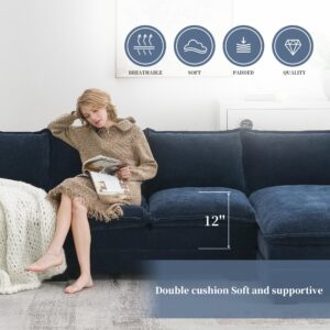 118" Oversized Modular Cloud Couch - Comfy Chenille Modular Sofa Convertible Upholstered L Shaped Sectional Sofa Cloud Couches with Chaise Lounge & Double Cushions for Living Room (Dark Blue)