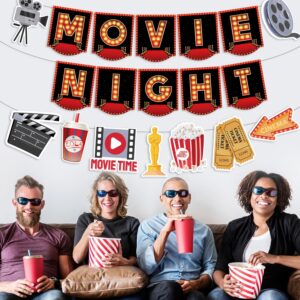 SKIRUP 18 Pieces Movie Night Decorations Party Decorations Kit movie night Banner Hanging Swirls Movie Theater Themed for Bridal Shower Birthday Party Supplies Film Backdrop