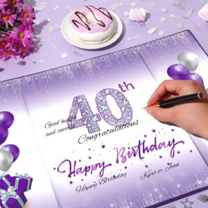 40th Birthday Decorations for Women Purple Silver Happy 40th Birthday Signature Guest Book Alternative for Women Men 40th Birthday Anniversary Party Gifts Supplies Favor Decor Greeting Card Creative