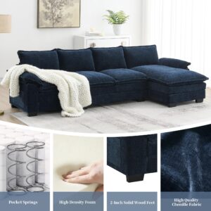 118" Oversized Modular Cloud Couch - Comfy Chenille Modular Sofa Convertible Upholstered L Shaped Sectional Sofa Cloud Couches with Chaise Lounge & Double Cushions for Living Room (Dark Blue)