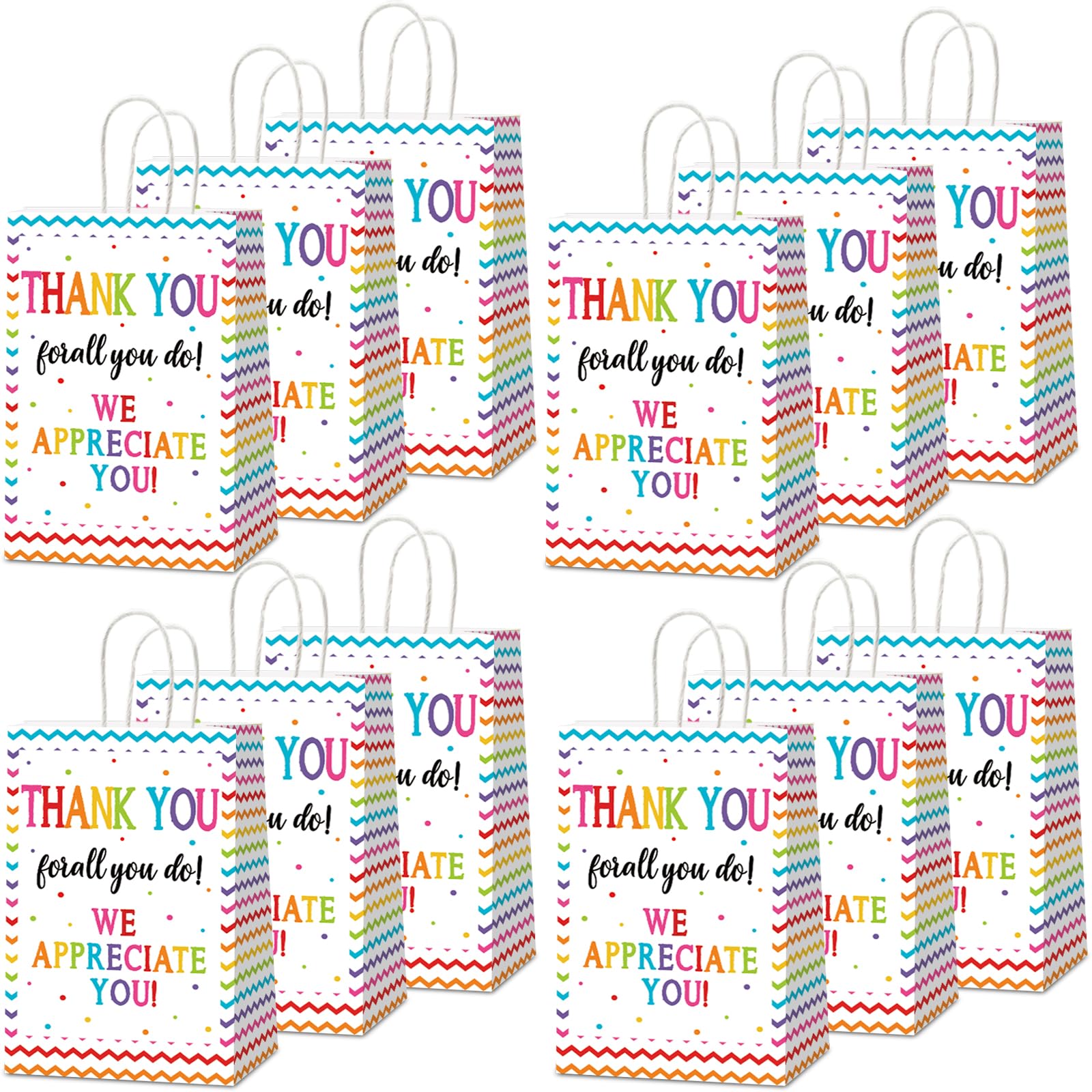 CHUNNIN 12 Pcs We Appreciate You Paper Gift Bags Thank You for All You Do Goodie Bag Be Thankful to Teacher Doctor Staff Treat Bag Decoration for Thank You Party Favors Congratulations Supplies