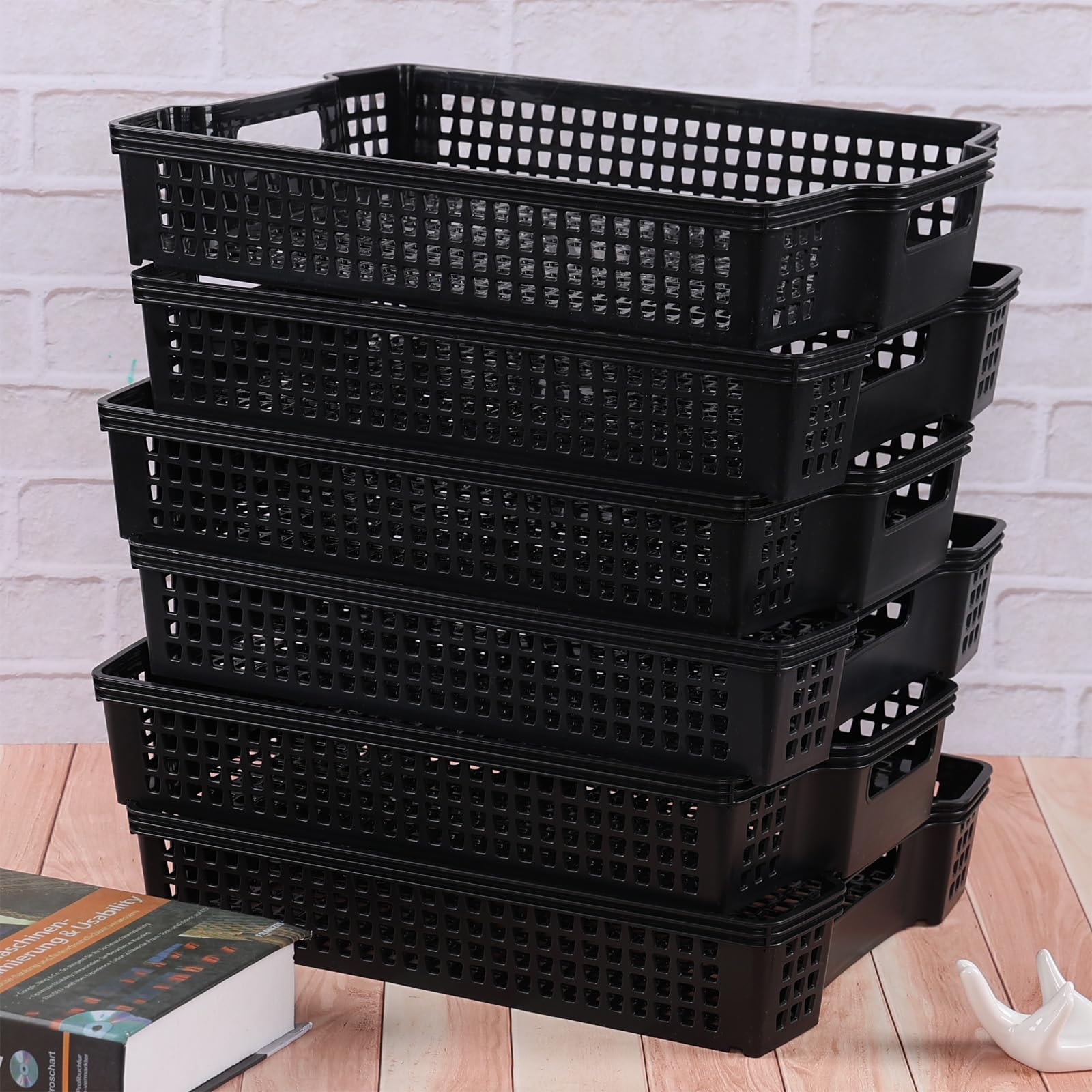 Loiycg 6 Pack A4 Paper Storage Basket Tray, Stackable Basket for Office Organizing, Black