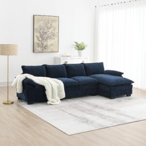 118" oversized modular cloud couch - comfy chenille modular sofa convertible upholstered l shaped sectional sofa cloud couches with chaise lounge & double cushions for living room (dark blue)