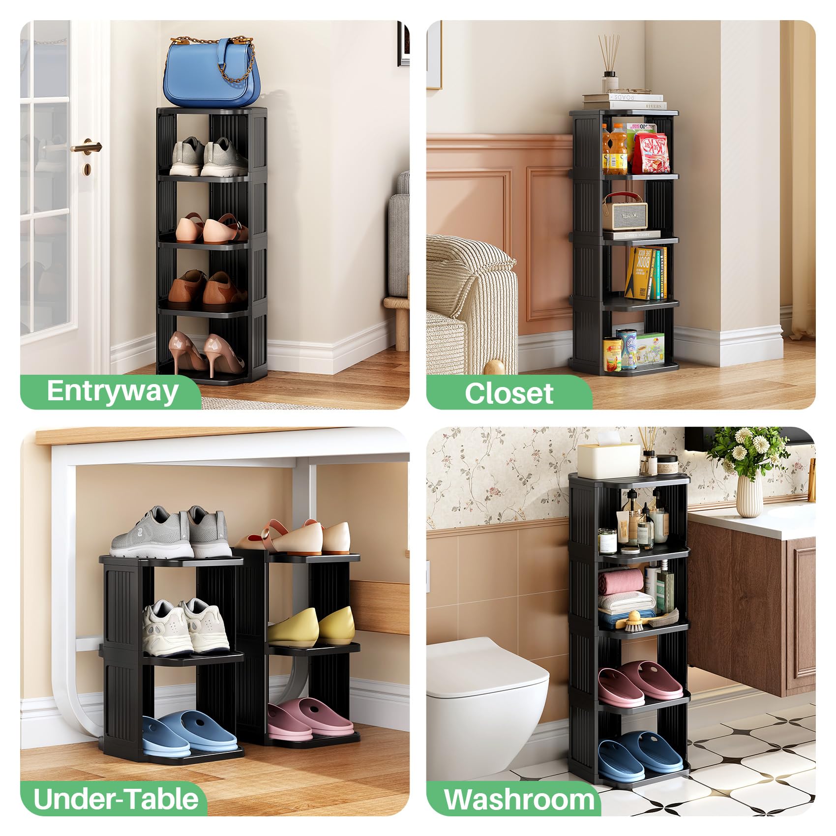 HERJOY 8 Tier Shoe Rack for Closet, Stackable Shoe Organizer for Front Door Entrance Narrow Vertical Shoe Shelf Plastic Shoe Storage Cabinet for Entryway, Closet, Bedroom