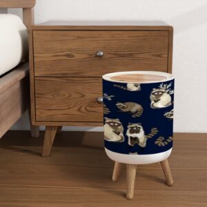 PHAIBHKERP Trash Can with Lid Raccoon Cute Fluffy Forest Animal Pattern Garbage Can Round Waste Bin Press Cover Dog Proof Wastebasket for Kitchen Bathroom Living Room Nursery 1.8gal