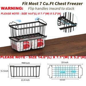 Freezer Organizer Bins (14.6"L x 7.1"W x 5.2"H) - 4 Pack Stackable Chest Freezer Organizer for 7 Cu.FT Deep Freezer Sort Frozen Meats | Deep Freezer Organizer Bins Get Food Easily w/Handle(Black)