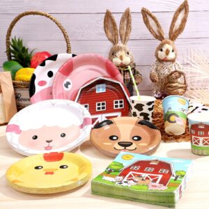 Xiangqu 170 Pcs Farm Animals Plates and Napkins Set, Barn Theme Farm Animals Party Supplies Include Plates,Napkins and Cups Farm Birthday Decorations for Kids Birthday, Baby Shower