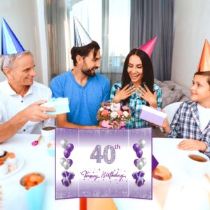 40th Birthday Decorations for Women Purple Silver Happy 40th Birthday Signature Guest Book Alternative for Women Men 40th Birthday Anniversary Party Gifts Supplies Favor Decor Greeting Card Creative