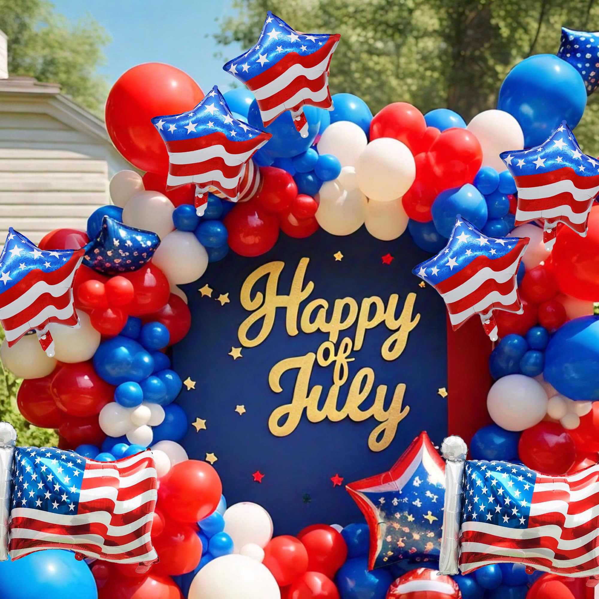 SYNUO Red White Blue Balloon Arch Wreath Independence Day National Day Celebration Fourth of July for Birthday Baby Shower Navy Graduation Day Party Decorated Balloon (131Pcs)