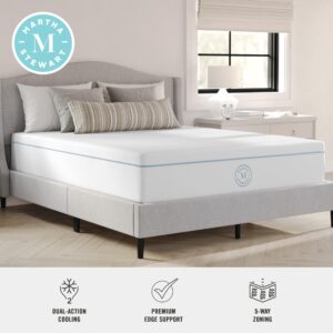 Martha Stewart SleepComplete Queen Mattress in a Box, Medium-Firm Pocket Spring and Foam Hybrid Mattress, Dual-Action Cooling, 5-Zones, Coolweave Cover,12", White