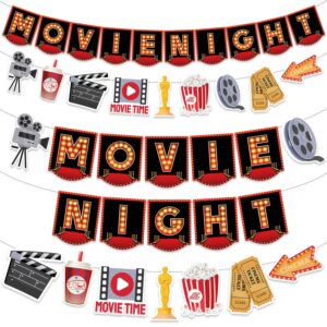 SKIRUP 18 Pieces Movie Night Decorations Party Decorations Kit movie night Banner Hanging Swirls Movie Theater Themed for Bridal Shower Birthday Party Supplies Film Backdrop