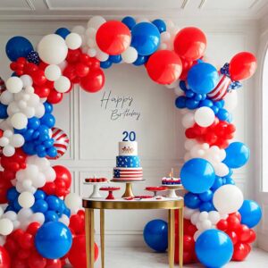 SYNUO Red White Blue Balloon Arch Wreath Independence Day National Day Celebration Fourth of July for Birthday Baby Shower Navy Graduation Day Party Decorated Balloon (131Pcs)