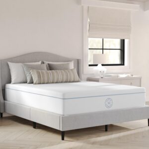 martha stewart sleepcomplete queen mattress in a box, medium-firm pocket spring and foam hybrid mattress, dual-action cooling, 5-zones, coolweave cover,12", white