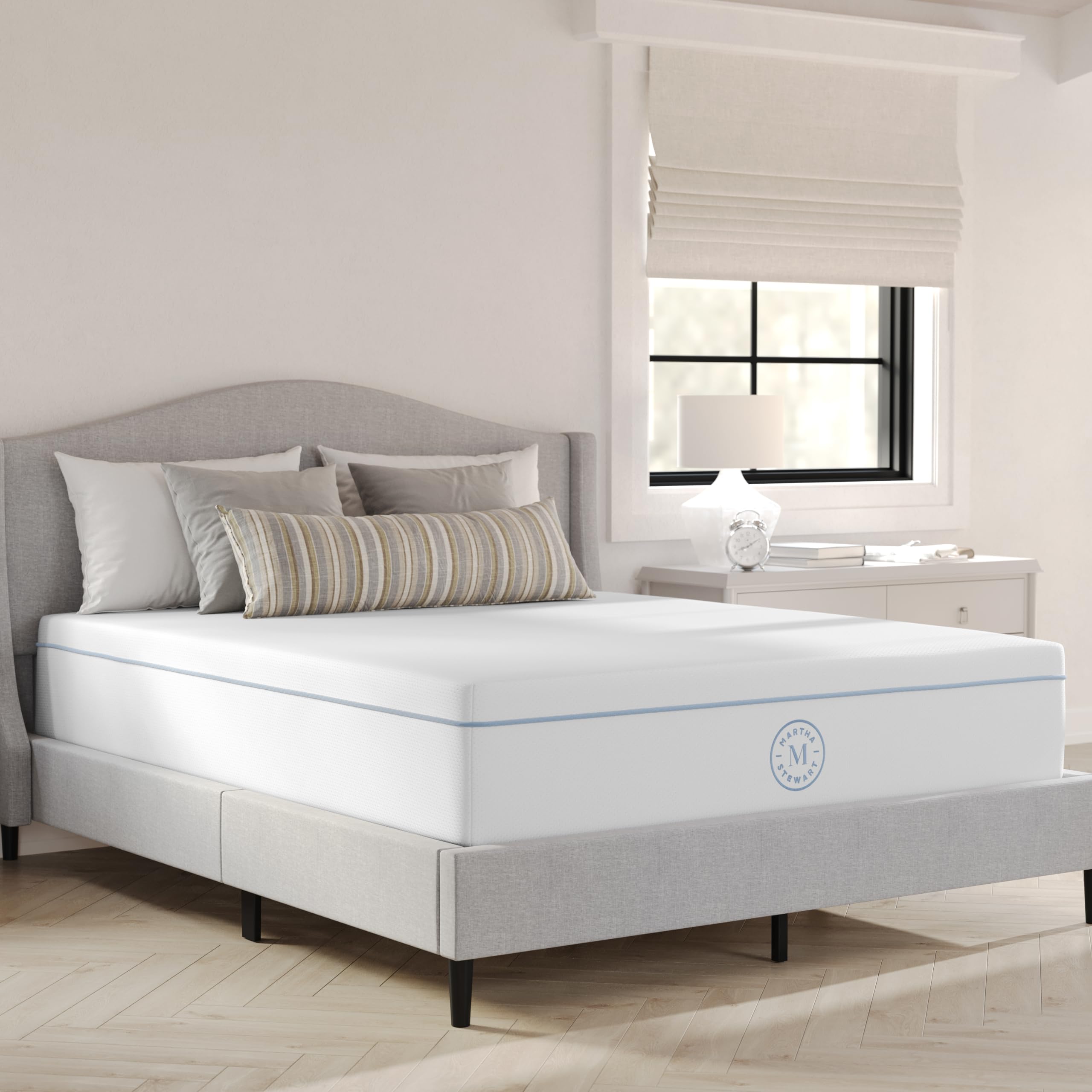 Martha Stewart SleepComplete Queen Mattress in a Box, Medium-Firm Pocket Spring and Foam Hybrid Mattress, Dual-Action Cooling, 5-Zones, Coolweave Cover,12", White