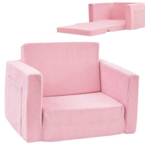 Kids Folding Sofa Chair Couch Foam Filled Lounge Toddler Chair Couch Cuddly Corduroy Comfy Bean Bag Chair Couch for Boys and Girls Pink 1-4T