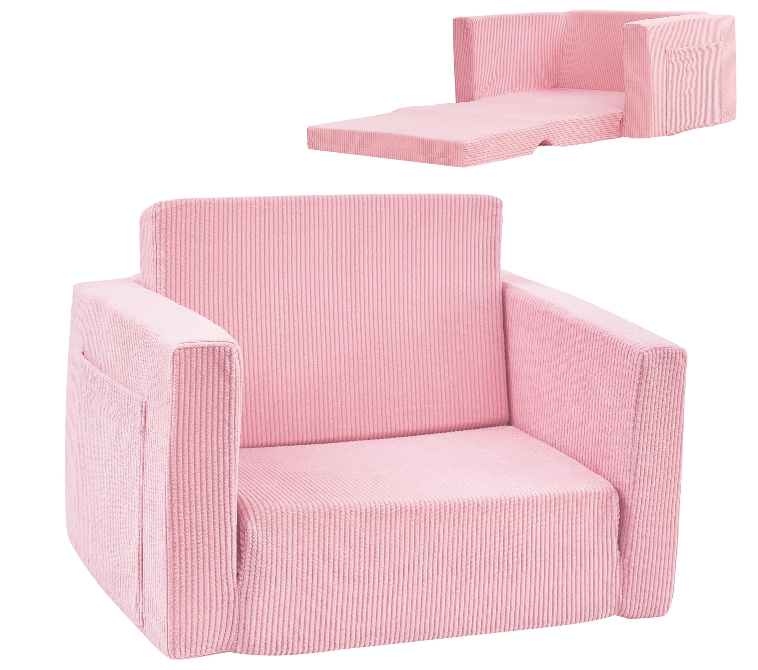 Kids Folding Sofa Chair Couch Foam Filled Lounge Toddler Chair Couch Cuddly Corduroy Comfy Bean Bag Chair Couch for Boys and Girls Pink 1-4T