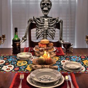 Day of The Dead Table Runner Mexican Skull Table Runner 72 x 13 Inch Halloween Floral Table Runner Dia De Los Muertos Table Runner Fiesta Table Decor for Halloween Decoration Home Kitchen Indoor party