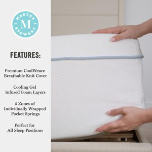 Martha Stewart SleepComplete Queen Mattress in a Box, Medium-Firm Pocket Spring and Foam Hybrid Mattress, Dual-Action Cooling, 5-Zones, Coolweave Cover,12", White