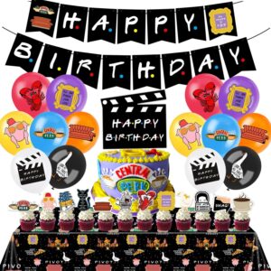 friends birthday party supplies, party decorations set include banner, tablecloth, balloons, cake cupcake toppers for tv show fans party decor