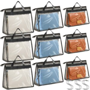 bgtecho 9 pieces storage organizer for handbags,3 sizes dust bags for handbag storage,clear handbag storage bag with zipper and handles,dustproof & moistureproof (gray)