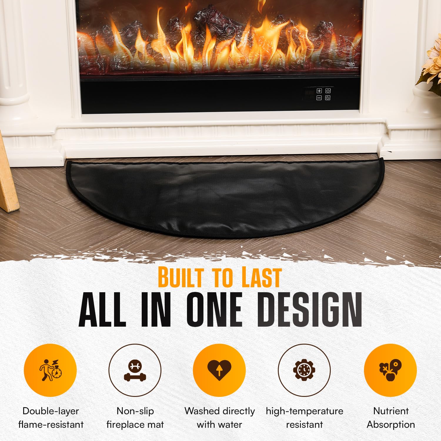 Alypt Fireproof Fireplace Hearth Mat 32"x16" Plus Gloves - Extra Thick 6.49mm, Fire Retardant Rugs for Fireplace, Stove, Patio, Kitchen, Fire Pit - Non-Slip Silicone Pad - Protects Against Embers