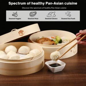 PSC GOODS Bamboo Steamer Basket | 2-Tier Handmade Basket Dumpling Steamer Basket-Traditional Design Steamer Basket for Cooking Dumpling Bao Bun, Rice Potsticker Steaming Chinese Asian Food & Vegetables