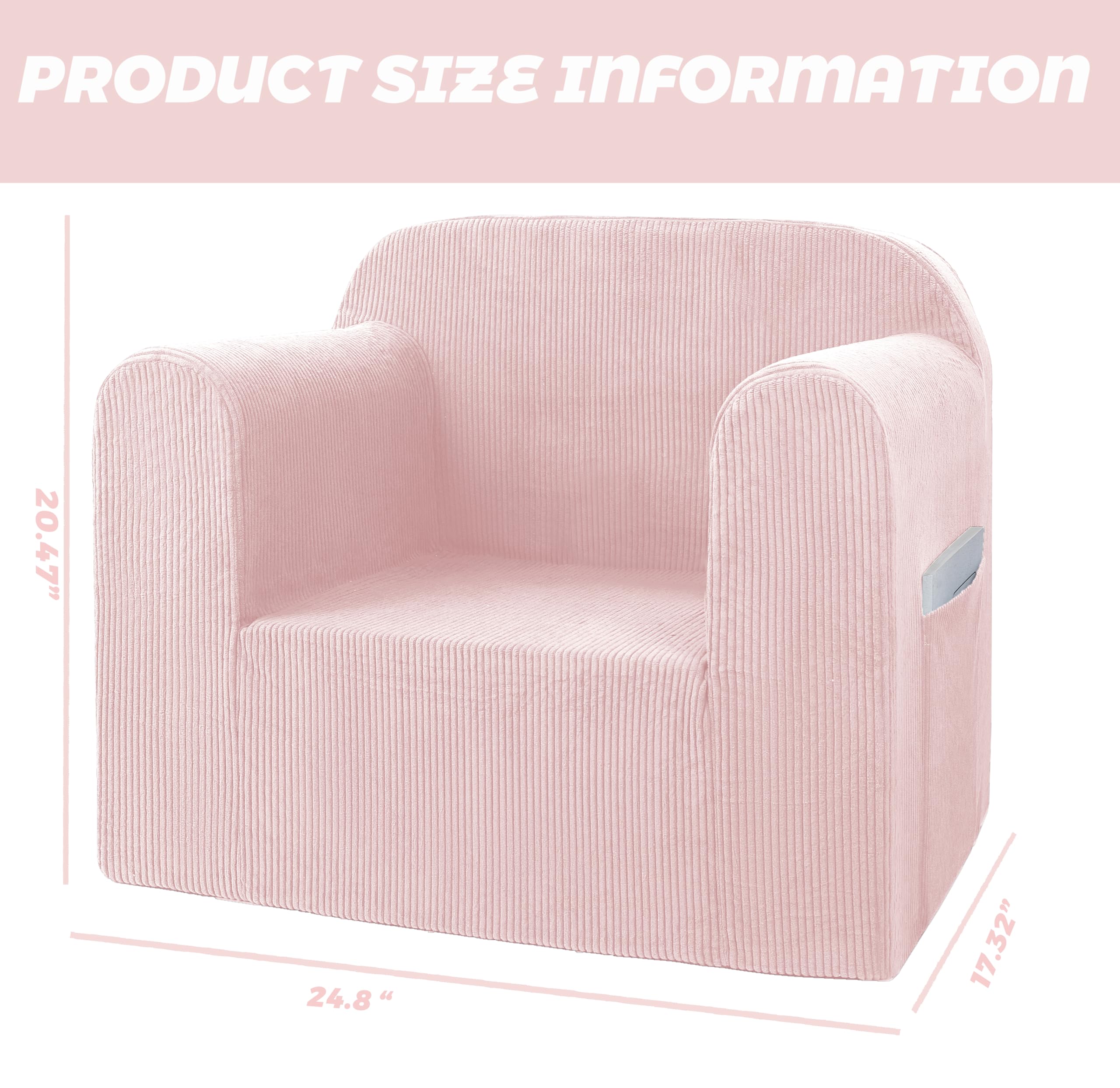 Gurxien Toddler Corduroy Couch Thick Foam Bean Bag Chair Snuggle-Soft Armchair Kids Soft Cuddly Reading Fuzzy Baby Chair Suit for 1-6 T Light Pink