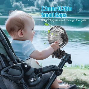 Mini Portable Stroller Fan Battery Operated and USB Rechargeable,360°Rotation Ultra Quiet Personal fan for office, bedroom or chilling outside