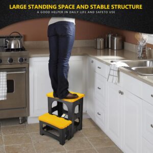 Amoise Folding 2-Step Stool, Non-Slip Portable Footstool 8" & 17" Dual Heights, Holds 250 lbs, Portable Footstool for Kitchen Home Toilet Bedroom Office Bathroom RV(Yellow)