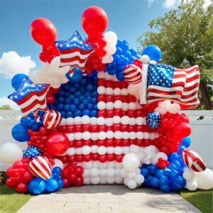 SYNUO Red White Blue Balloon Arch Wreath Independence Day National Day Celebration Fourth of July for Birthday Baby Shower Navy Graduation Day Party Decorated Balloon (131Pcs)