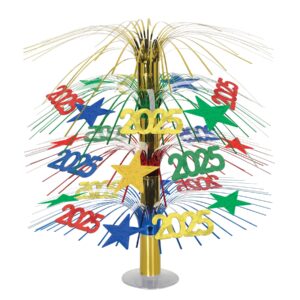 beistle metallic 2025 centerpiece, 18” new years eve party decoration, graduation table décor, multicolor