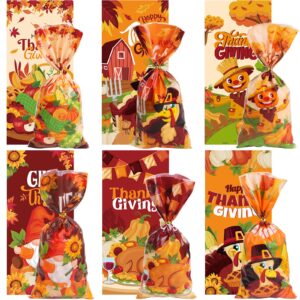 DIYASY 180 Pcs Thanksgiving Ceollophane Treat Bags, Fall Candy Bags Plastic Goodie Snack Bags with Twist Ties for Thanksgiving Party Favor and Holiday gifts Wrapping