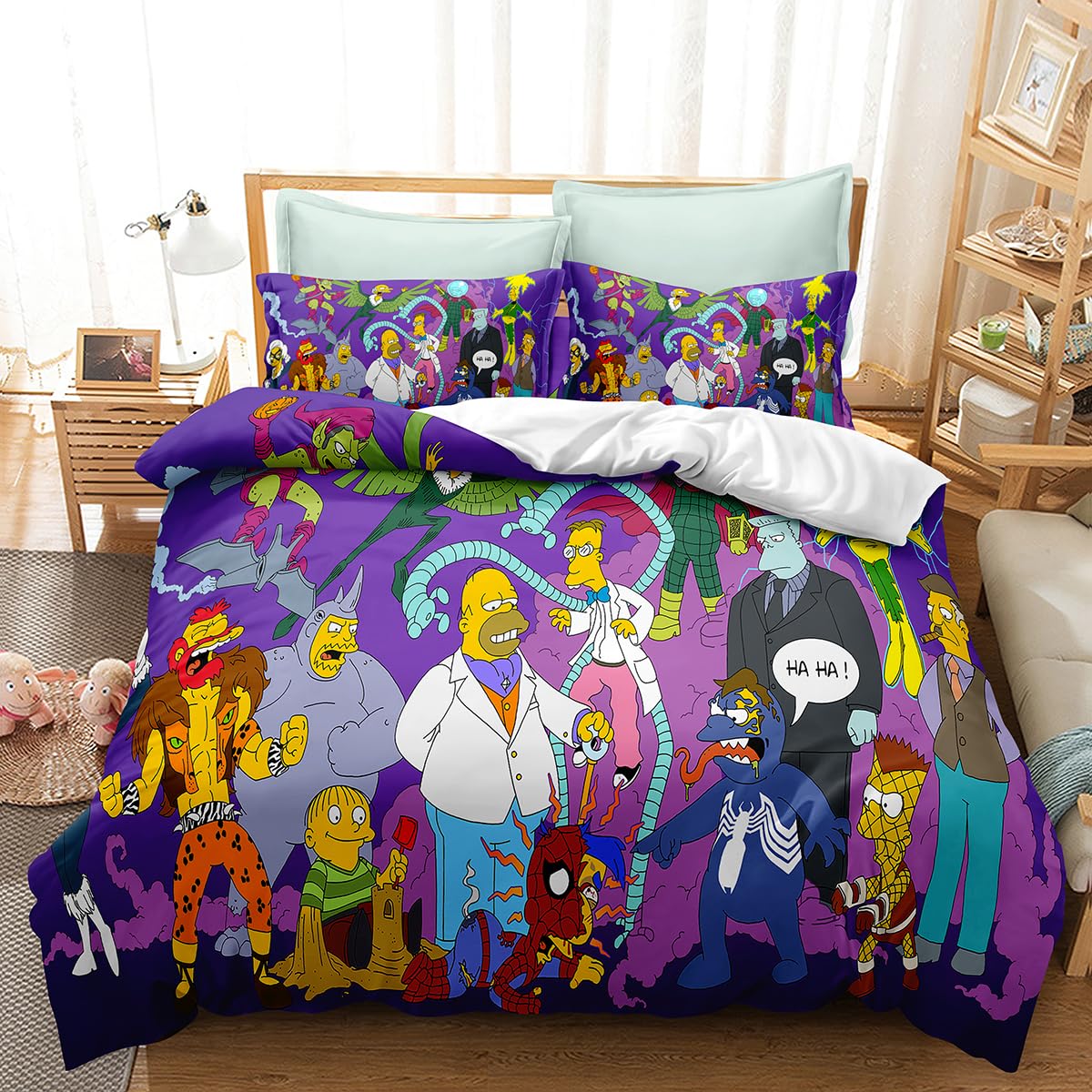 JewosS Simpsons 3 Piece Bedding Set Printed Duvet Cover Set Printed Bed Comforter Cover Quilt Covers with Pillowcases for Your Own Bedroom No Quilt(Twin), Style8