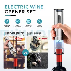 EUHOMY Electric Wine Opener Set, Wine Bottle Opener with Wine Aerator Pourer and Foil Cutter, Stainless Steel Automatic Corkscrew Opener with Wine Vacuum Stopper,Fine Set for Wine Lovers