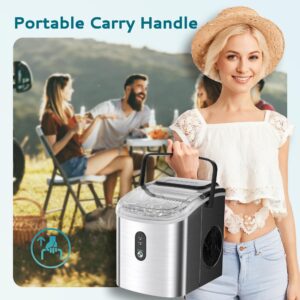 EUHOMY Ice Maker Countertop, Portable Ice Machine with Carry Handle, 26.5lbs Per Day, 9 Cubes in 6 Mins, Auto-Cleaning, with Basket and Scoop, for Home, Kitchen, Camping, RV (Silver)