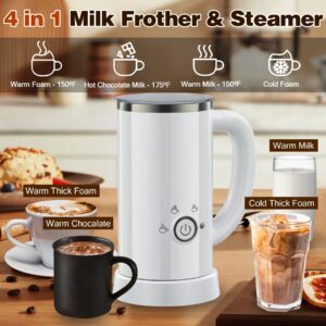 ATSENT Milk Frother and Steamer, Electric 4-in-1 Hot and Cold Foam Maker, Automatic Milk Warmer with Two Whisks for Latte Cappuccino Hot Chocolate, 550W, 10.1oz/300ml, White